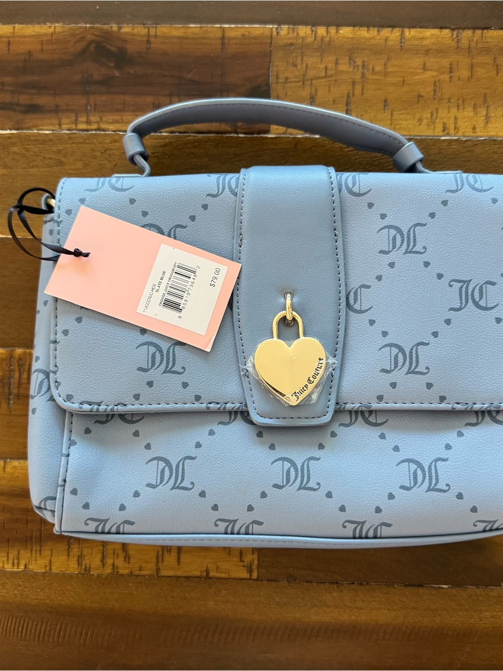 Juicy Couture Light Blue Monogram Heart-Lock Satchel
